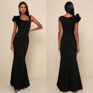 Lulus Lucette Black Sleeveless Ruffled Mermaid Maxi Dress Wedding Party Formal
